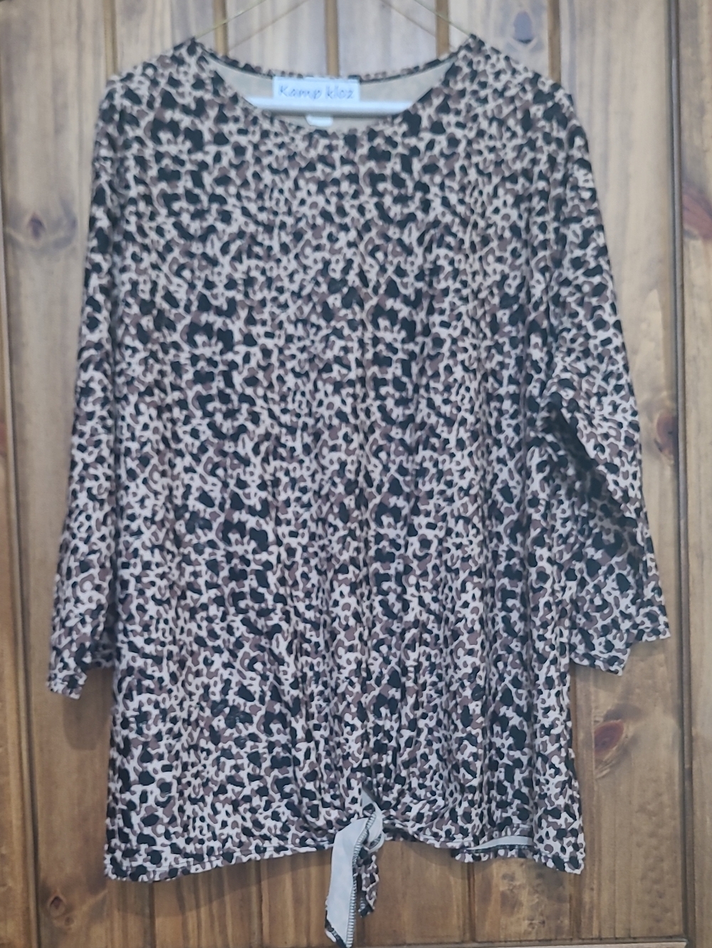 Kamp Kloz Women's Swim Shirt Leopard Print Tie-Hem Top in Beige and Black